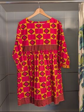 Power Pink & Yellow Yevu Geometric Print Dress